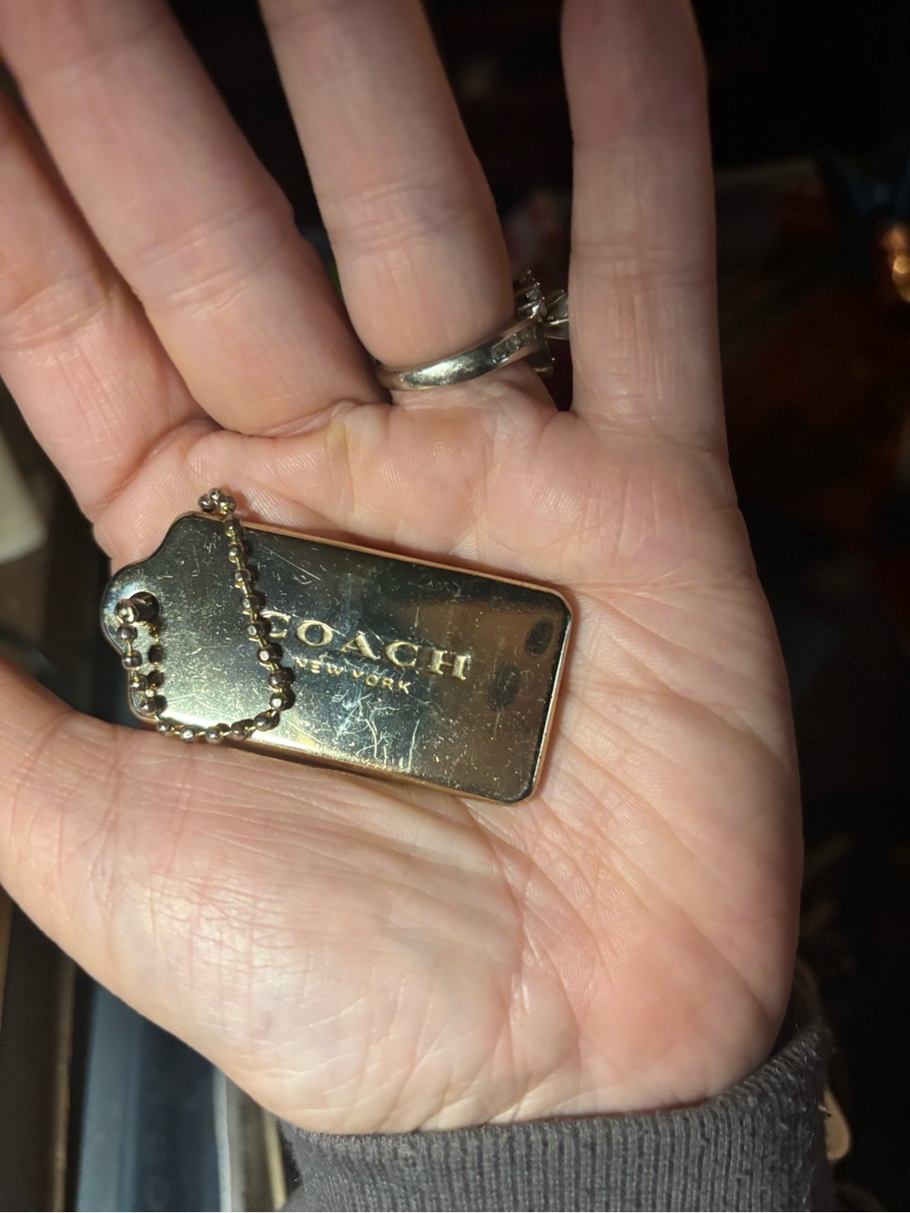 Coach Gold-Tone Rectangular Logo Tag Pendant very heavy, vintage coach, New York